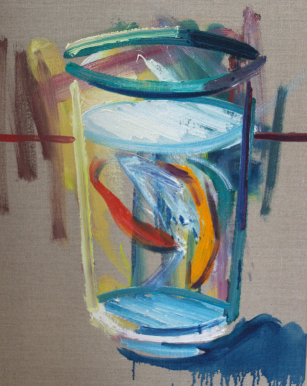 Abstract painting of a colorful glass on a beige background